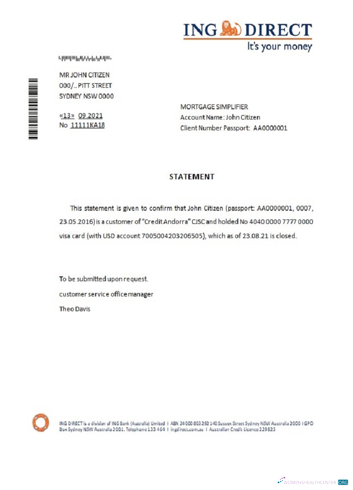 Download Australia ING direct closure reference Photoshop template